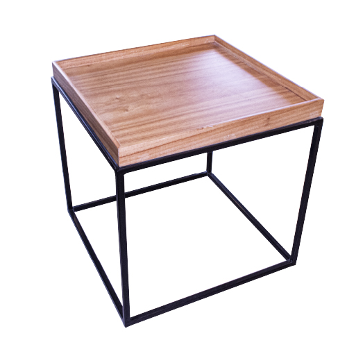 Mesa Cuadrada tapa madera paraíso 50x50 patas hierro negras